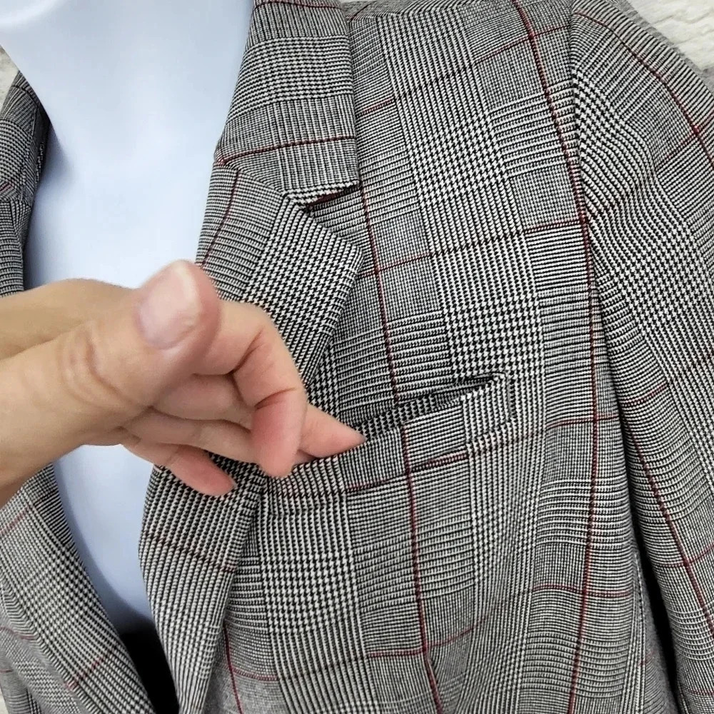 TOMMY HILFIGER Gray Plaid Two Button Blazer Jacket Sz 14 Business Casual Office - Picture 5 of 15